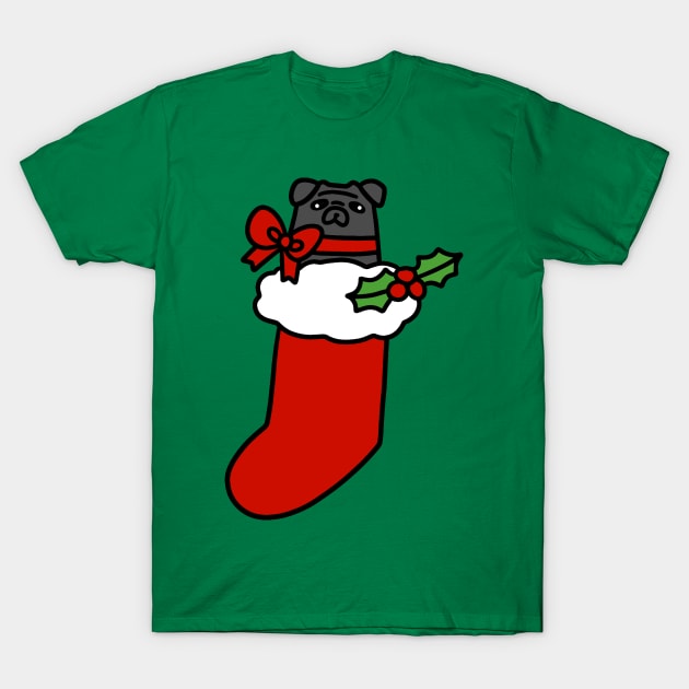 Black Pug Christmas Stocking T-Shirt by saradaboru